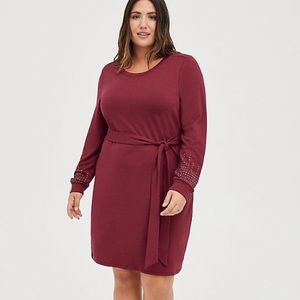 Torrid Pullover Mini Dress - French Terry Embellished Burgundy